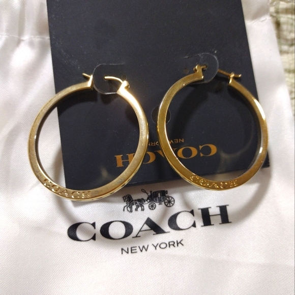 Coach Gold Plated Brass Hoop‎ Earrings - Picture 4 of 7